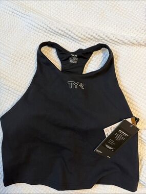 TYR Black High Neck Racerback Crop Swim Top